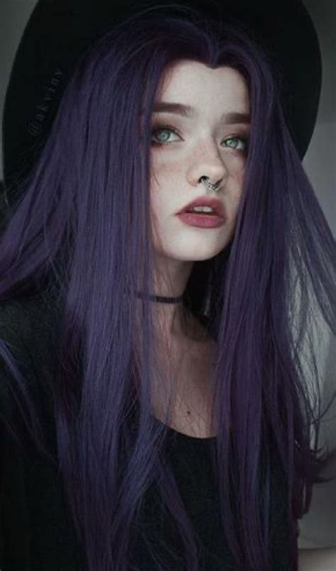 Long Purple Hair Girl With Purple Hair Green Hair Dark Pastel Hair Silver Hair Girl Dark