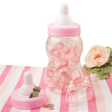 Giant Pink Baby Bottle Bank With 16 Small Bottle Favors Party
