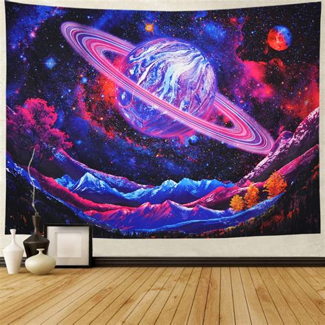 Galaxy Tapestry Trippy Planet Psychedelic Mountain Wall Space Etsy