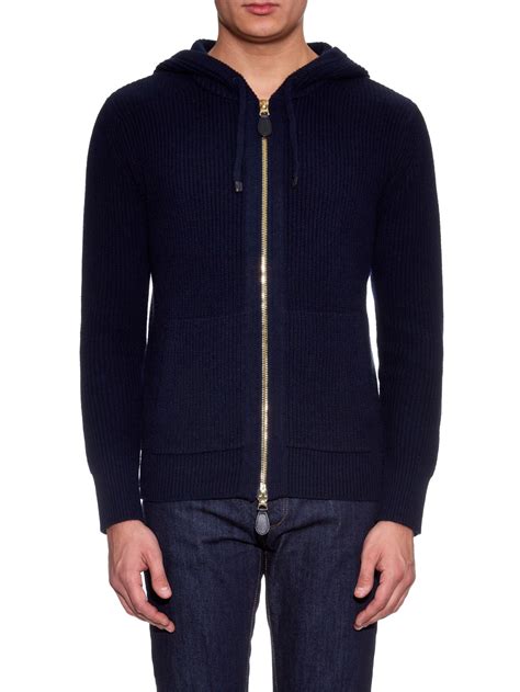 Burberry Brit Woodsford Wool And Cashmere Knit Zip Up Sweater In Blue
