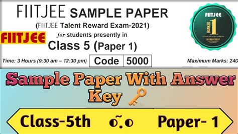 Fiitjee Ftre Sample Paper Of Class Th Paper Fiitjee Talent