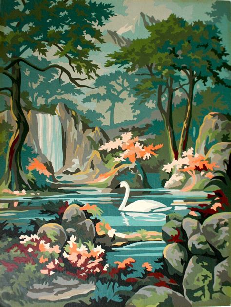 Vintage Paint By Number Swan Painting Par Mellowmermaid Sur Etsy