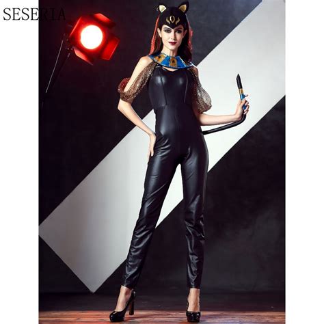 Seseria Halloween Costumes Adult Women Deluxe Faux Leather Cat Lady