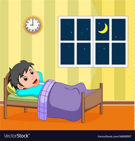 Smile Little Boy Sleeping In The Bed Royalty Free Vector Bed Vector