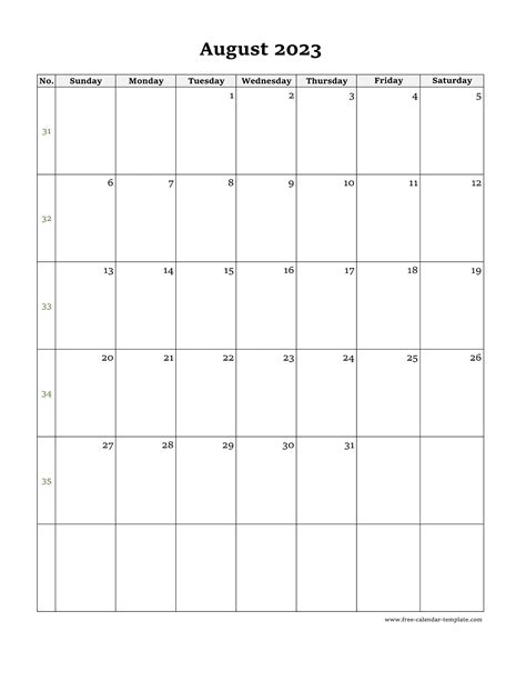 Blank Calendar Printable August 2023 Blank Printable