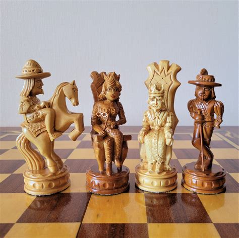Very Big Soviet Chess Set Hand Carved Wooden Ussr Russia Etsy