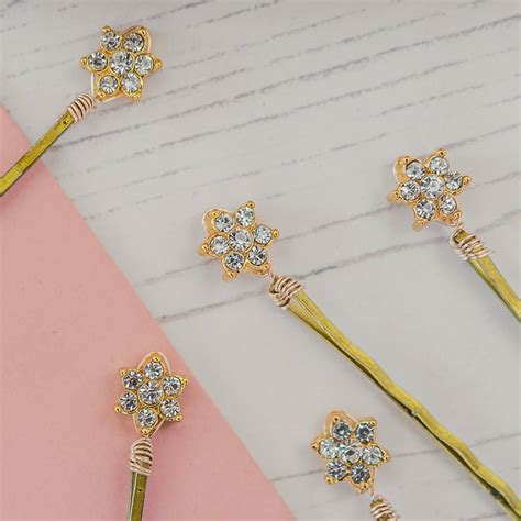 Set Of Five Gold Diamante Flower Hair Pins By Melissa Morgan Designs