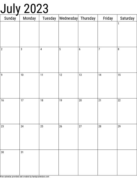 June 2023 Vertical Calendar Handy Calendars