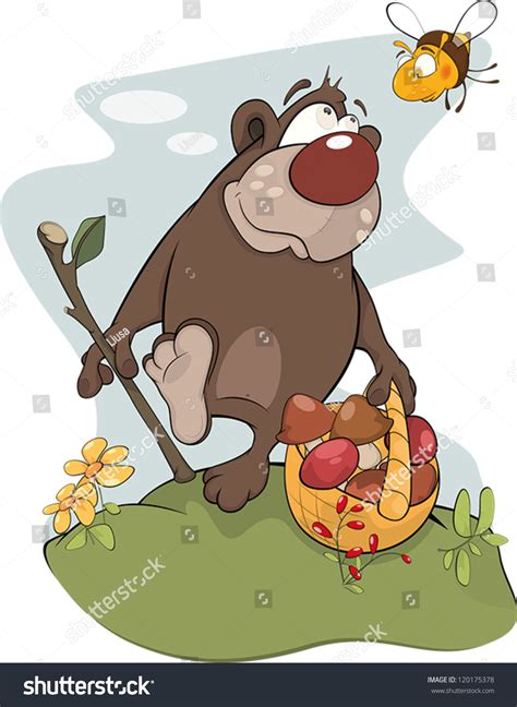 Bear And Bee Cartoon Stock Vector Illustration 120175378 Shutterstock