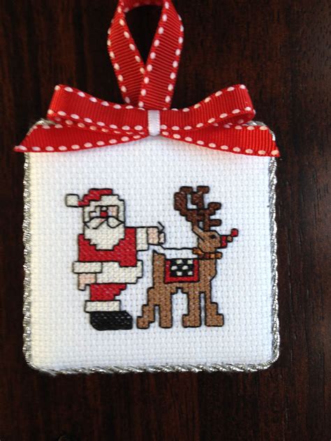 santa and reindeer cross stitch christmas ornament santa cross stitch cross stitch christmas