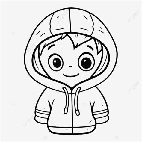 Little Boys In A Hoodie Color Pages For Kids Outline Sketch Drawing