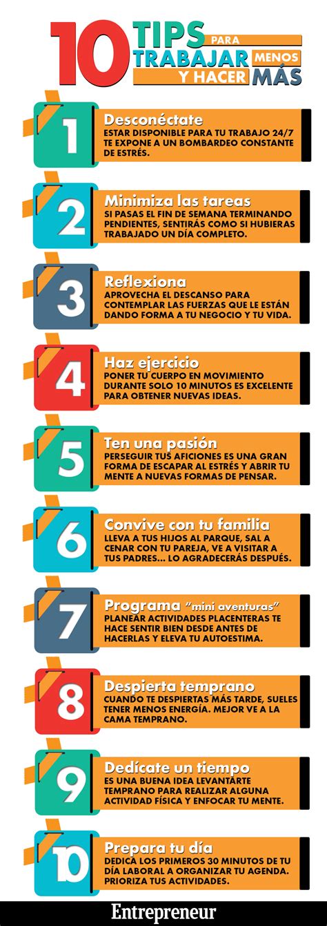 10 Consejos Para Trabajar Menos Y Hacer Más Infografia Productividad