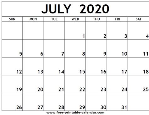 Printable July 2020 Calendar Printable Word Searches