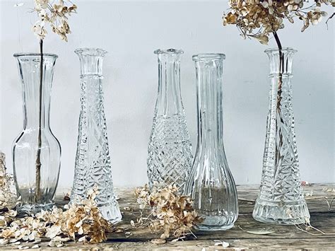 Vintage Clear Glass Bud Vases Clear Vintage Vases Antique Etsy