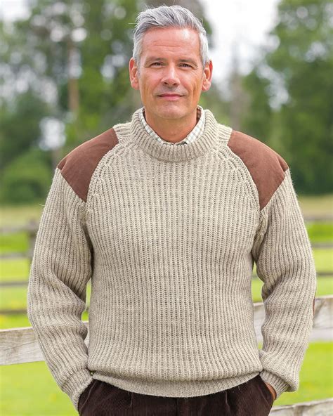 Fishermans Rib Sweater Chunky Knit Crew In A Natural