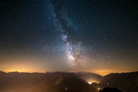 The Milky Way Viewed From High Up In The Alps Stock Image Image Of
