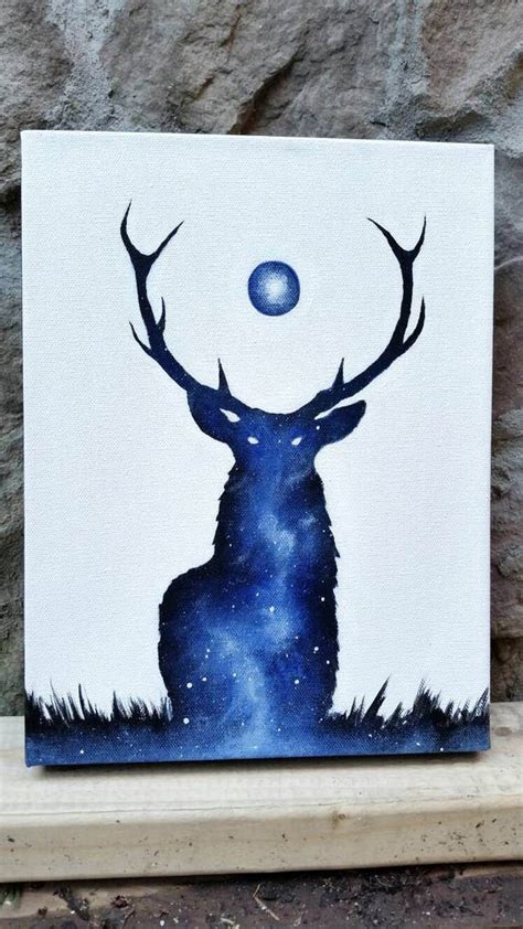 Deer Painting Double Exposure Deer Galaxy Canvas Painting