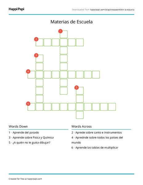 For example, the first two lines. En la Escuela | Free Crossword Puzzle Worksheets | Happi Papi