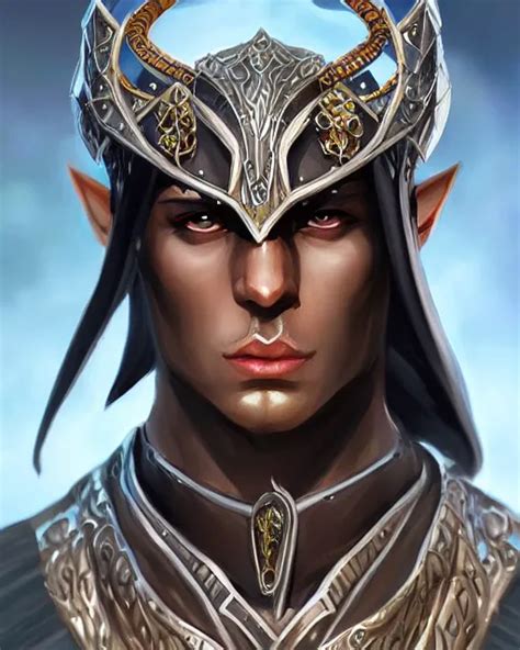 A Handsome Noble Male Dark Elf Obsidian Skin Jewels Stable Diffusion