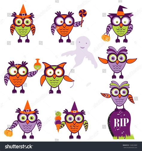 Cute Halloween Owls Collection Stock Vector Royalty Free 154822889