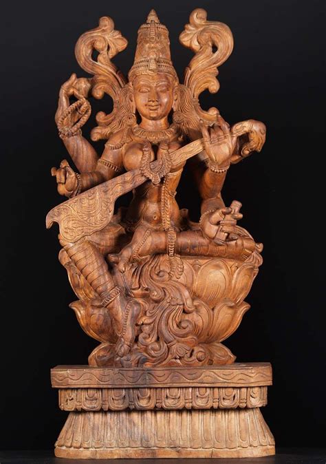 Sold Beautiful Wood Saraswati Statue 36 76w2bq Hindu Gods And Buddha