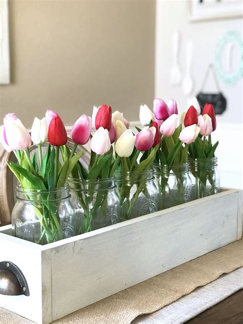 Farmhouse Tulip Centerpiece Mason Jar Centerpiece Filled With Tulips