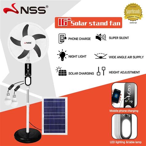 Electric Fan Stand Fan ♗nss Solar Electric Fan Solar Fan 16inch Rechargeable Stand Fan Outdoor