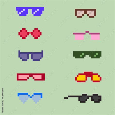 Vector Eyeglass Frame Or Sunglasses With Pixelated Glasses Pixel Art Set Of Glasses And