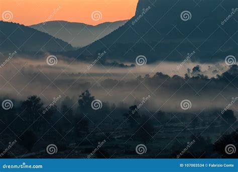 Sunrise On The Valley Fog On The Valley Colorful Sunrise Stock Photo