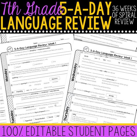 7th Grade Daily Language Spiral Review Language Review Daily
