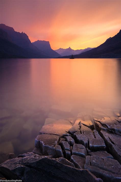Sunset At St Mary Lake Glacier National Park Montana Arches