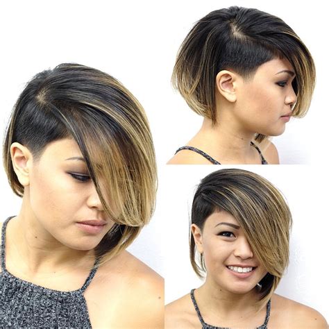 Eccentric Asymmetrical Undercut Bob With Side Swept Bangs And