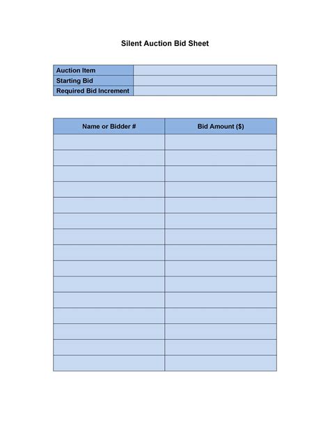 40 Silent Auction Bid Sheet Templates Word Excel Templatelab