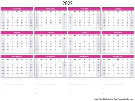 Print Blank Calendar 2022