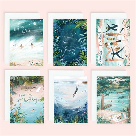 Wild Swimming Card Collection Pack Illustrated Greeting Cards Imogen Davis