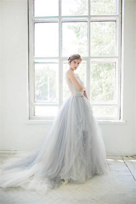 Tulle Wedding Gown Gardenia Icy Gray Wedding Dress Etsy Etsy