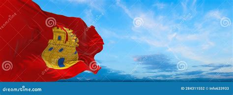 Flag Of Ibero Romance Peoples Castilians At Cloudy Sky Background