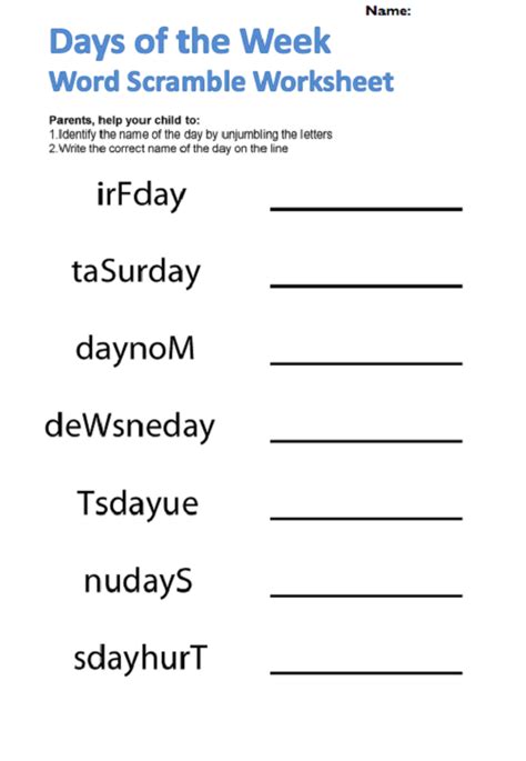Days Of The Week Writing Worksheets