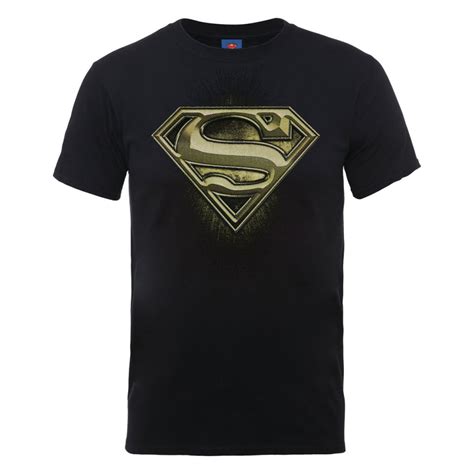 Dc Comics Mens T Shirt Superman Engraving Logo Black Merchandise Zavvi