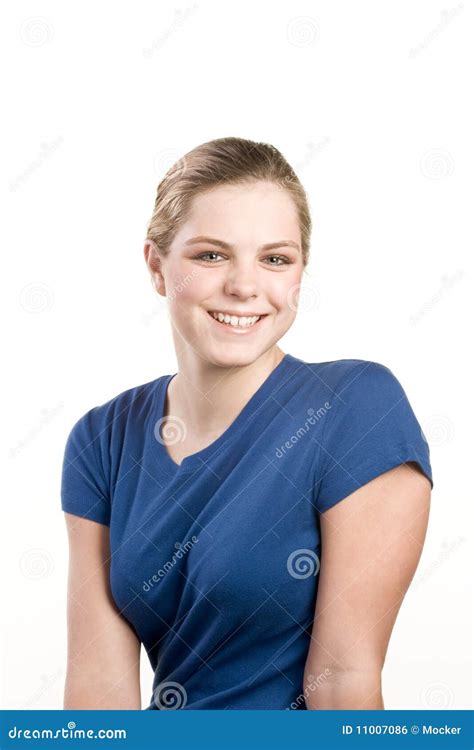 Het Portret Van Headshot Van Tiener In Blauwe Blouse Stock Foto Image