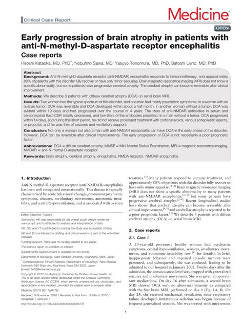 Pdf Early Progression Of Brain Atrophy In Patients With Anti N Methyl