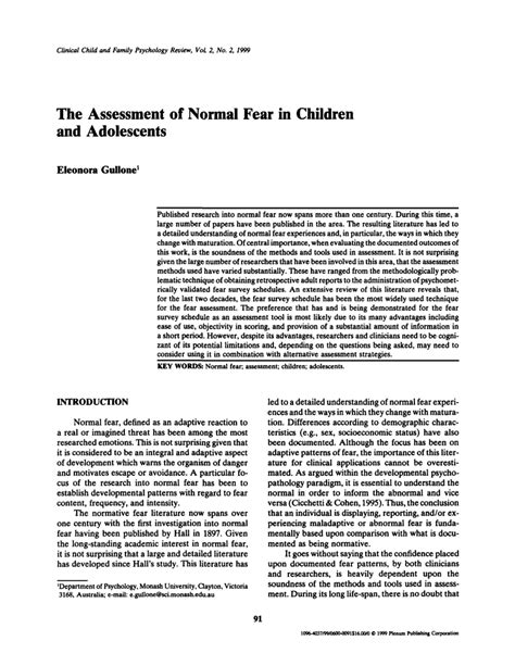 Pdf The Assessment Of Normal Fear In Children And Adolescents