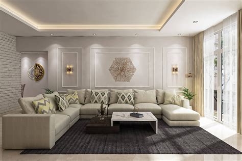 Contemporary Spacious Living Room Design With U Shaped Sofa Livspace