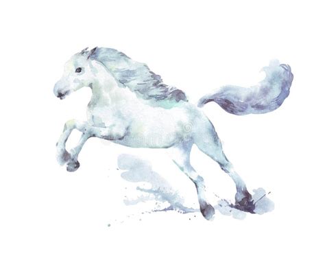 White Horse Running Watercolor Stock Illustration Illustration Of