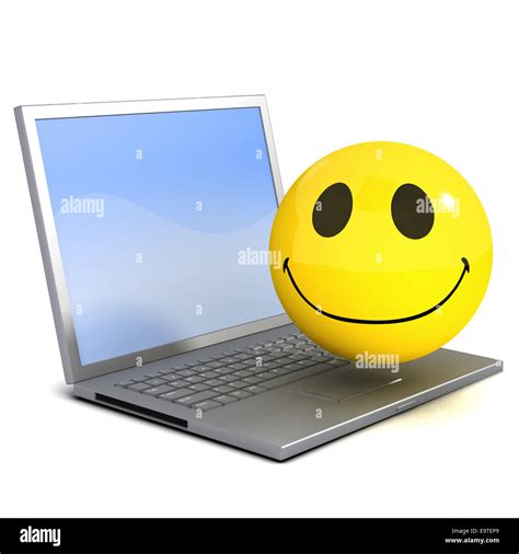 3d Render Of A Smiley Sitting On A Laptop Pc Stock Photo Alamy