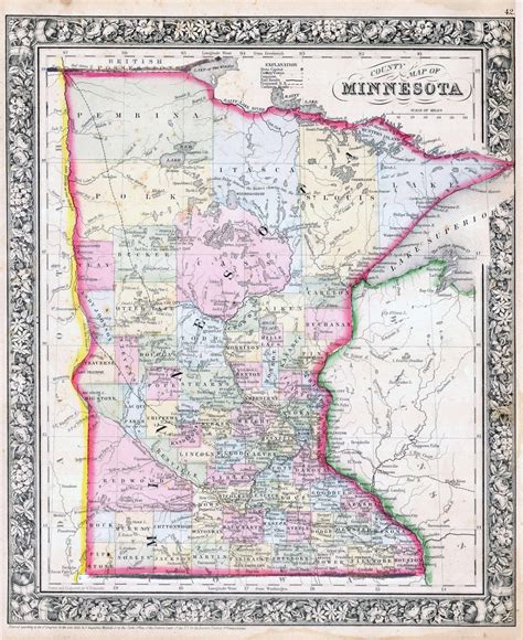 Large Detailed Old Administrative Map Of Minnesota State 1864