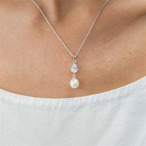 Teardrop Cubic Zirconia And Drop Pearl Necklace By TigerLily Jewellery