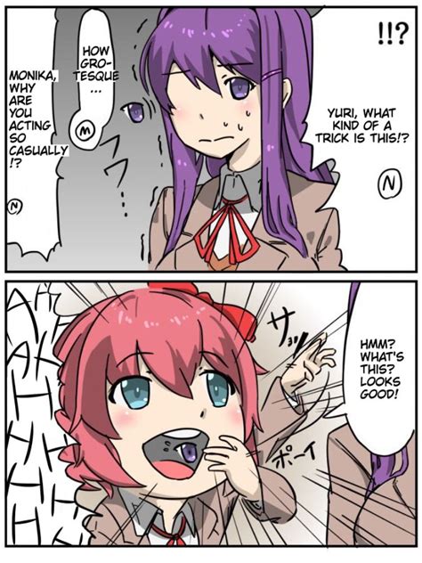 See a recent post on tumblr from @shaashuu about ddlc yuri. DDLC Comic: Trick | Literature club, Anime stories, Literature