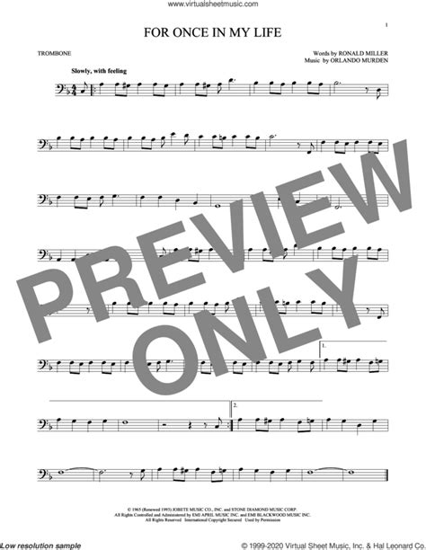 For Once In My Life Sheet Music For Trombone Solo Pdf