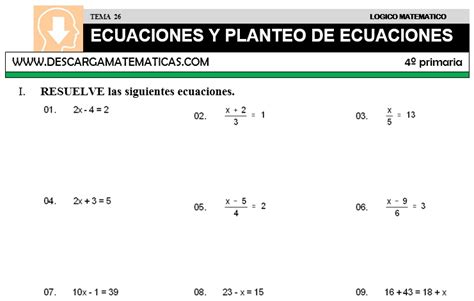 Descargar Ecuaciones Y Planteo De Ecuaciones Matematica Cuarto De